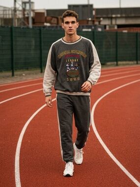 VTG ACME National Champion Looney Tune Two-Tone Grey Crewneck Sweatshirt Men XL